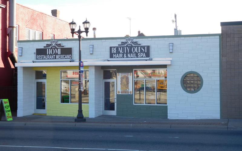 864-66 University Avenue, Home Restaurant Mexicano and Beauty Quest Hair & Nail Spa, after facade renewal. 