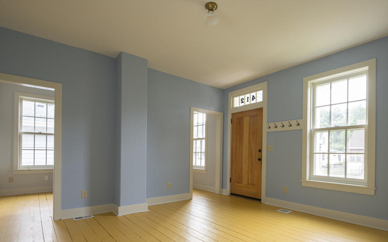 Inside the front room of 412 Goodrich after renovation with period colors