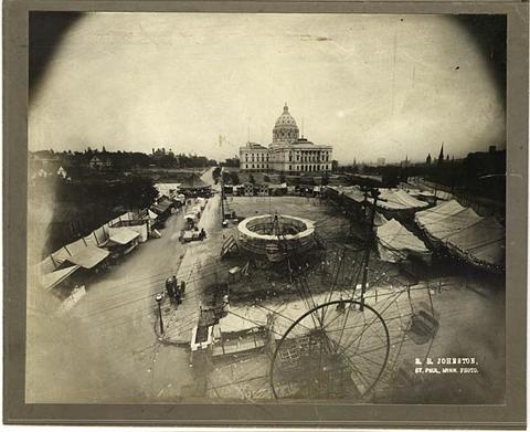 Carnival on University Avenue (at Rice Street), St. Paul; State Capitol in background